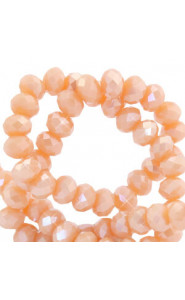 Faceted glass beads 3x2mm disc Peach nogat-pearl shine coating